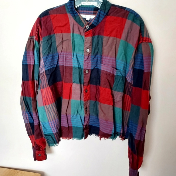 Perry Ellis Tops - Perry Ellis plaid Cotton Rayon cutoff button-down shirt Beachy Grunge Western